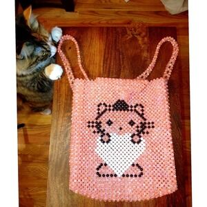 Handmade Beaded Kitty Backpack Pink Kawaii Y2K  Shoulder Bag - Sanrio Style